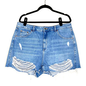 Topshop Moto Jean Shorts Distressed High Rise